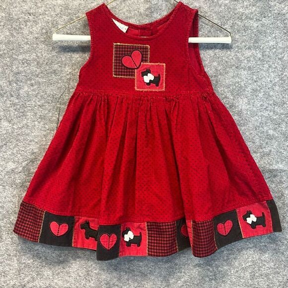 Samara Other - Vtg SAMARA Dress Girls 2T Red Heart Scottie Dog Polka Dot Corduroy Embroidery